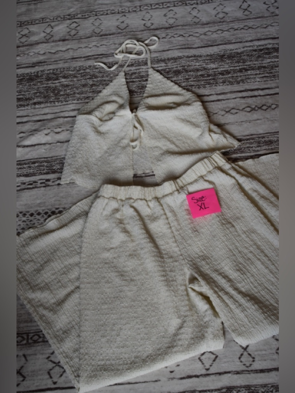 Cream Halter Crop Top & Wide-Leg Pants Set - Women's Two-Piece Lounge Outfit